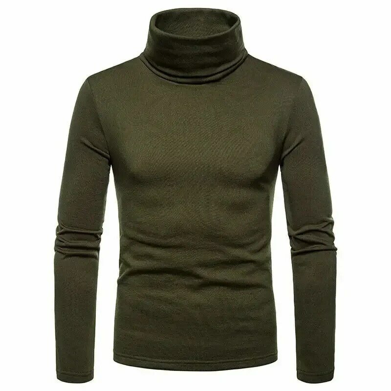 Suéter de punto de cuello alto para hombre, Jersey informal, ajustado, básico, doble cuello, Tops de otoño e invierno