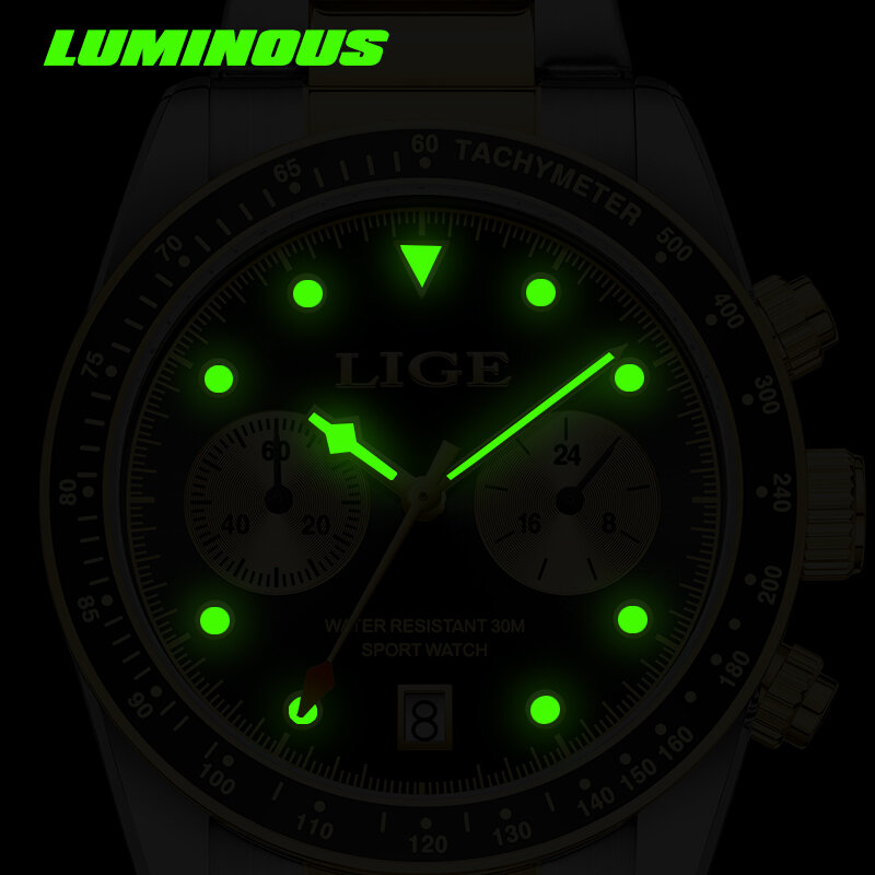 Часы наручные LIGE Мужские кварцевые, брендовые Роскошные модные деловые повседневные спортивные водонепроницаемые светящиеся с хронографом из нержавеющей стали