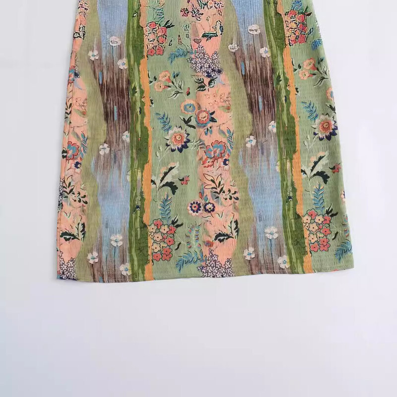 فستان شاطئ مصبوغ بنمط كلاسيكي للنساء ، تنورة طويلة بفتحة جانبية ، طباعة لوحة زيتية برائحة زهرية ، الصيف ، الهالة