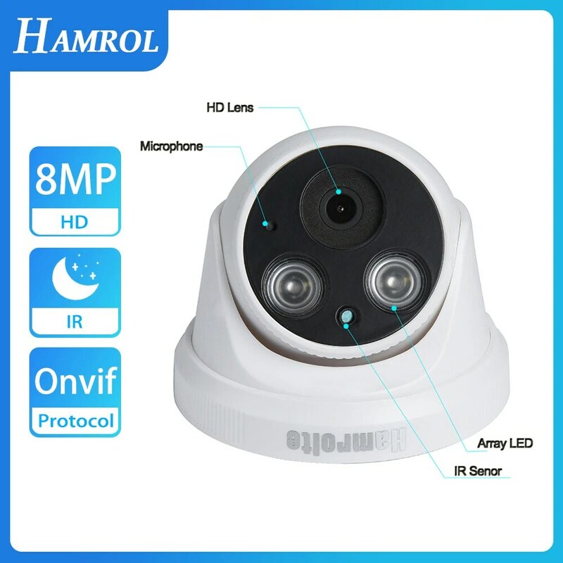 HAMROL-새로운 4K 8MP IP 카메라, 내부 마이크 실내 POE H.265 Onvif CCTV 야간 투시경 XMeye DC12V 5MP 옵션 보안 카메라