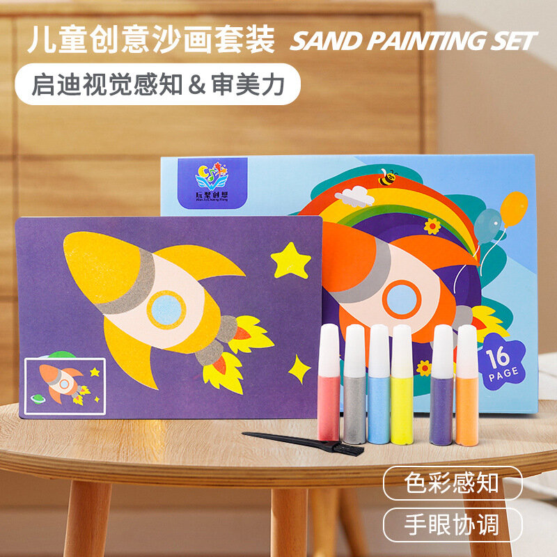 Mainan menggambar anak gambar pasir lukisan Gambar Anak DIY kerajinan mainan pendidikan untuk anak laki-laki perempuan jadwal stiker pola kartun