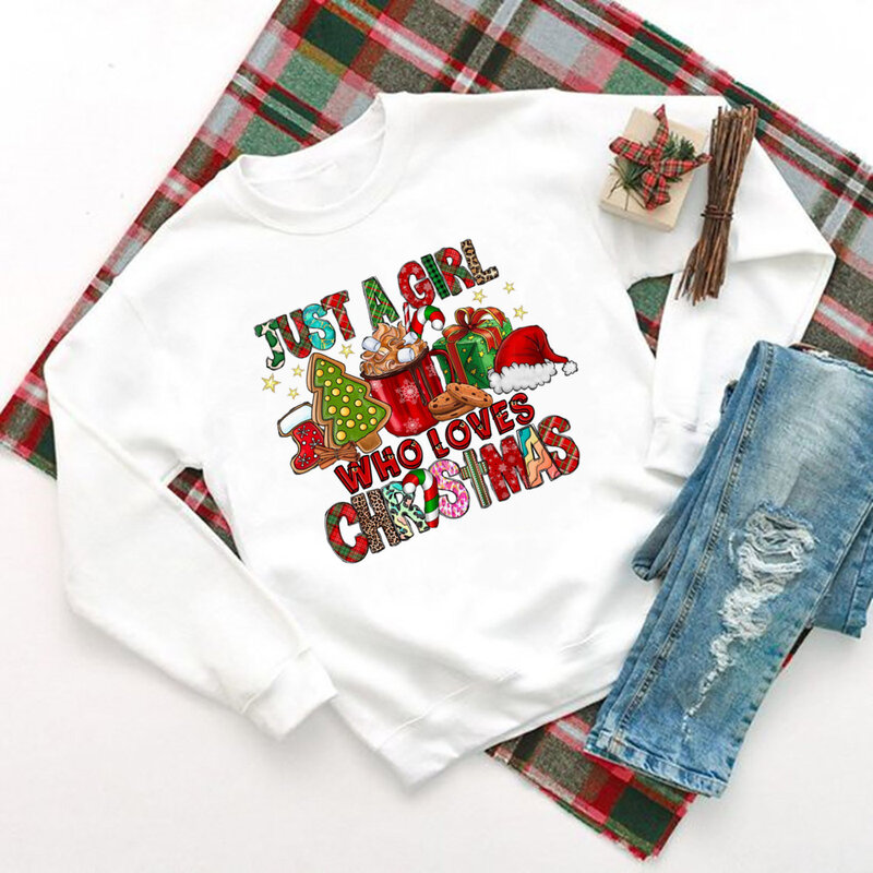 Merry Christmas Tree Print Women Sweatshirt Funny Xmas Party Outfit Streetwear Retro Hoodie Tops Girls Winter Holiday Pullover