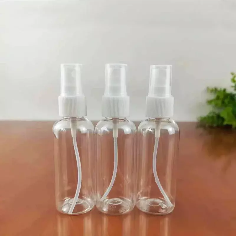 Botol semprot plastik portabel hewan peliharaan, 10/25/50 buah 50ml dapat diisi ulang botol kabut wadah parfum kosong grosir