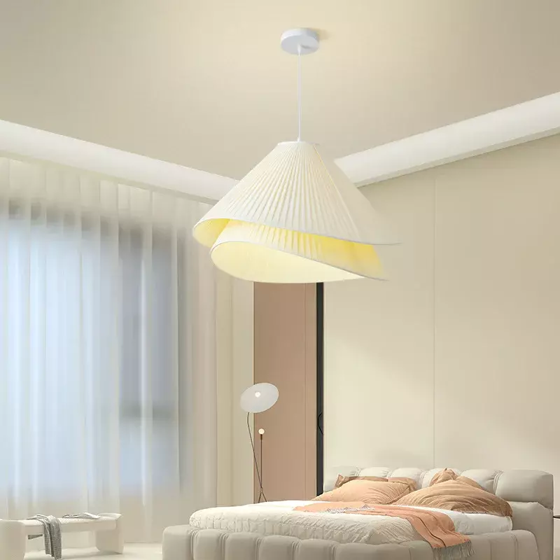 Lampu gantung Led gaya krim Nordic, lampu gantung kain sederhana ruang makan kamar tidur dekorasi rumah lampu liontin Led