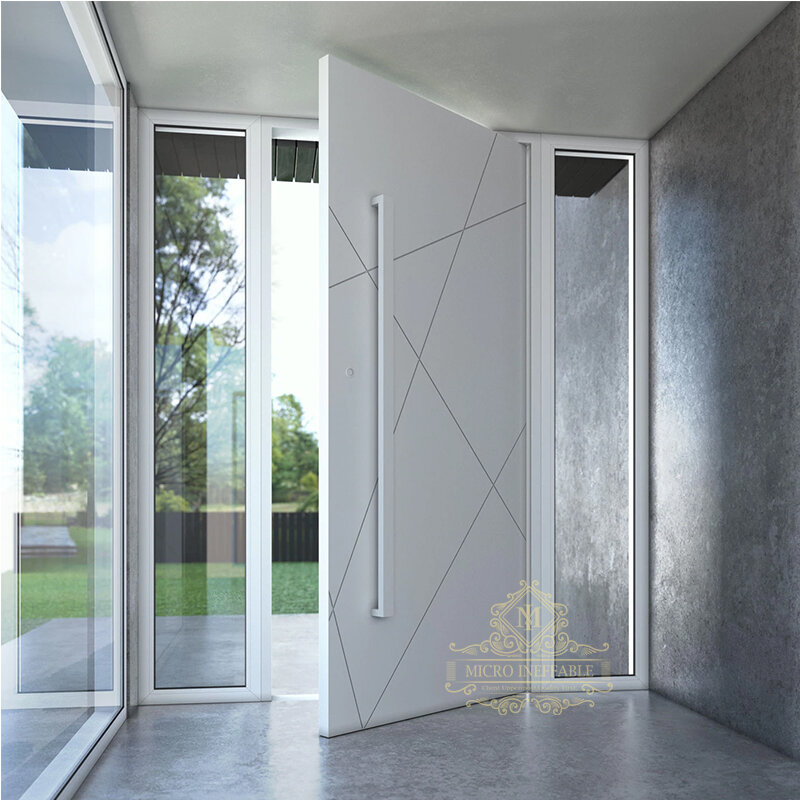 Puerta pivotante frontal de aluminio negro, diseño de lujo, entrada Popular de eficiencia energética