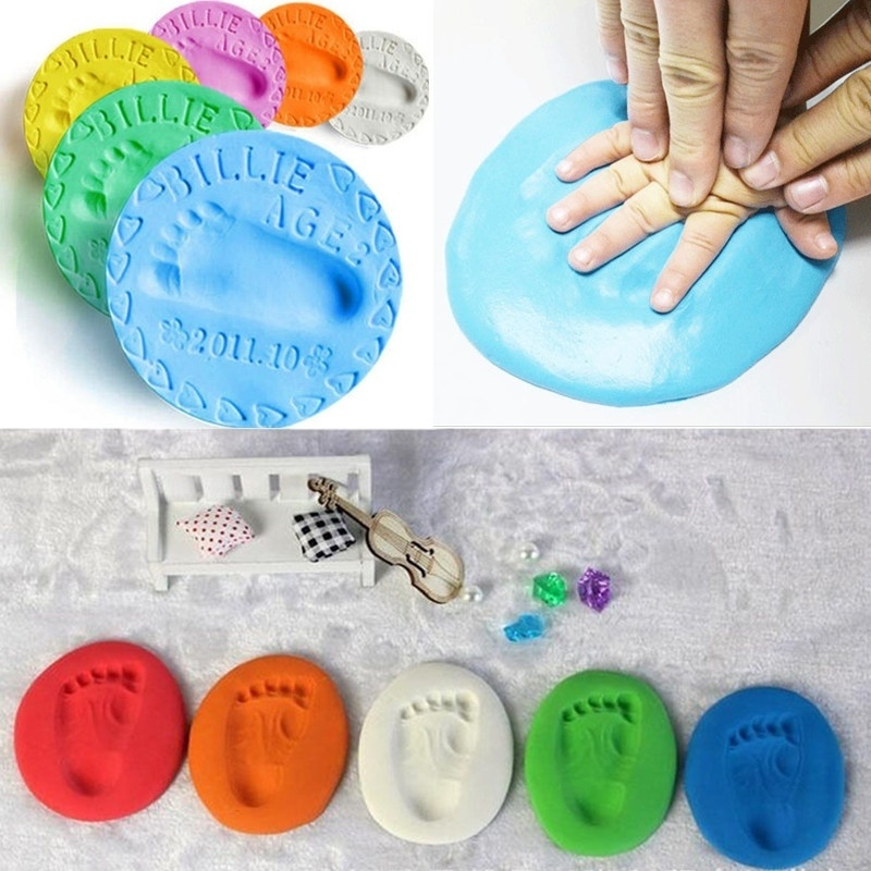 Soft Clay Mão e Foot Print Brinquedos para o bebê, Pegada DIY Set, ferramenta de imprensa, pai e criança lembrança, 2 pacotes