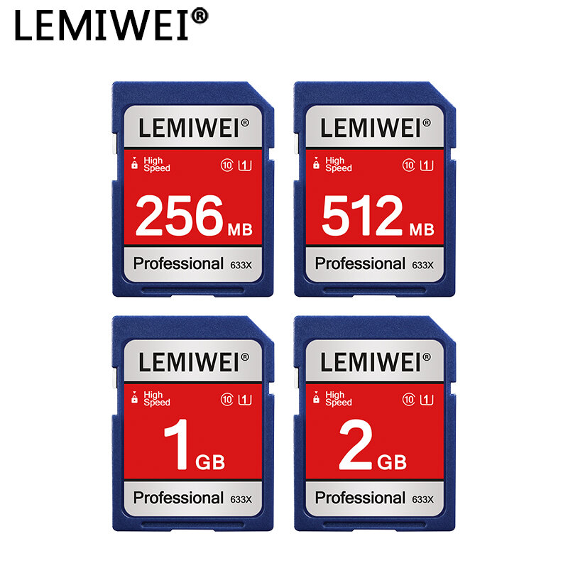 Lemiwei-Cartão SD Original para Câmera, C10, U1, Alta Velocidade, 256MB, 512MB, 1GB, 2GB, Vermelho, SDXC, Cartão de Memória Flash, Profissional 633X