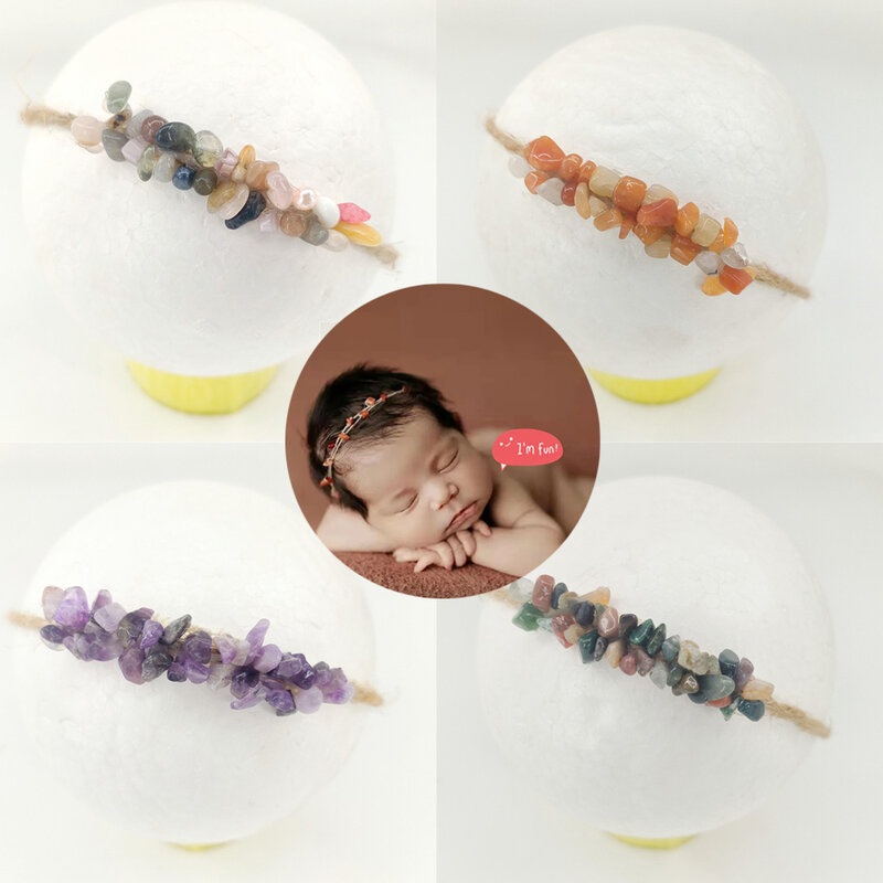 Детский головной убор для новорожденных Детская фотография ободок с натуральными кристаллами цветные камни для детей