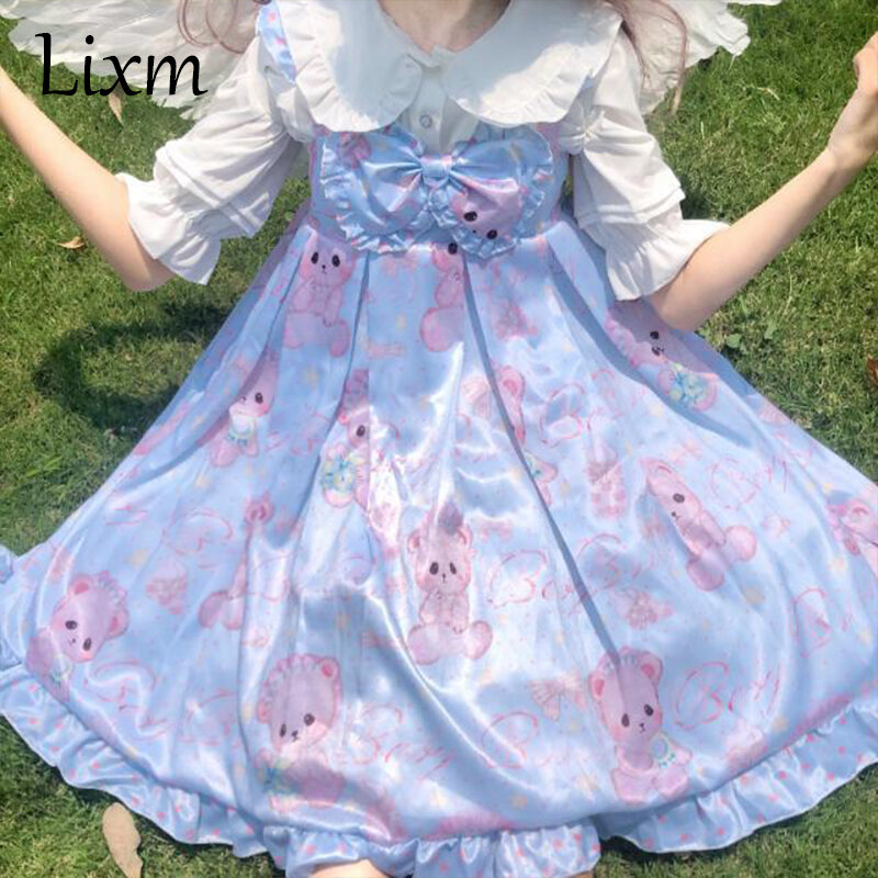 Sommer im erfrischenden Bären japanisches weiches Mädchen kawaii Design Loli süße Lolita Tee Party Kleid Jsk ärmelloses Kleid weibliches Cosplay