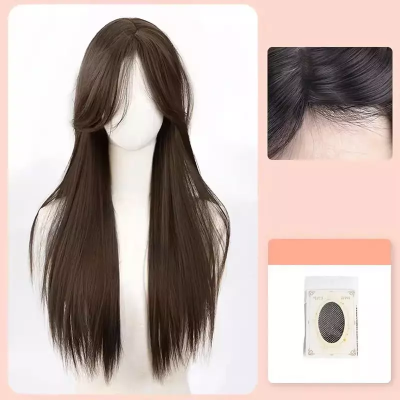 60CM Simulate Big Wave curly Mid split Full Head Cover one-piece Wig Women's Full Top Wig Cover hair Extensions