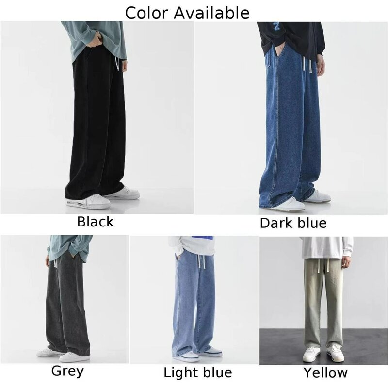 Calças largas retas para homens, calças de moda streetwear, jeans neutro, perna larga, nova marca, primavera