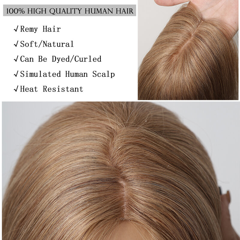 12-calowe poszarpane Remy z ludzkich włosów w jedwabnej bazie ciepłe miedziane, ręcznie wiązane kawałki włosów nakładki dla kobiet z do rzadkich włosów