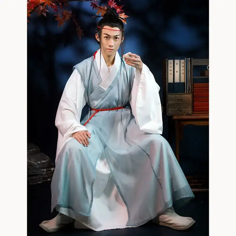 Ming teko Cina Hanfu kostum Vintage siswa kuno pria jubah Taoist pakaian kostum Cosplay Halloween untuk pria