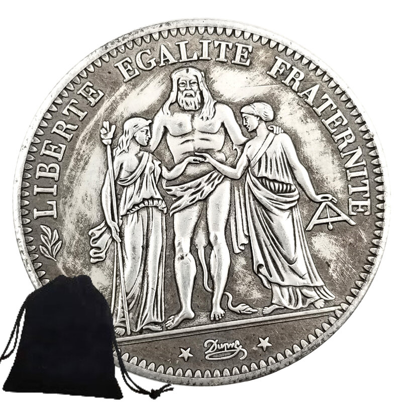 เหรียญคู่สุดหรูแห่งสาธารณรัฐฝรั่งเศส1873เหรียญครึ่งดอลลาร์/เหรียญตัดสินใจไนท์คลับ/พ็อกเก็ตที่ระลึกนำโชค + ถุงซานตา