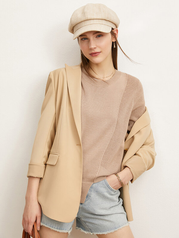 Amii-Suéter feminino assimétrico, minimalismo, roupas de outono e inverno, pulôver temperado, novos tops, tendência sólida, 12241403, 2022