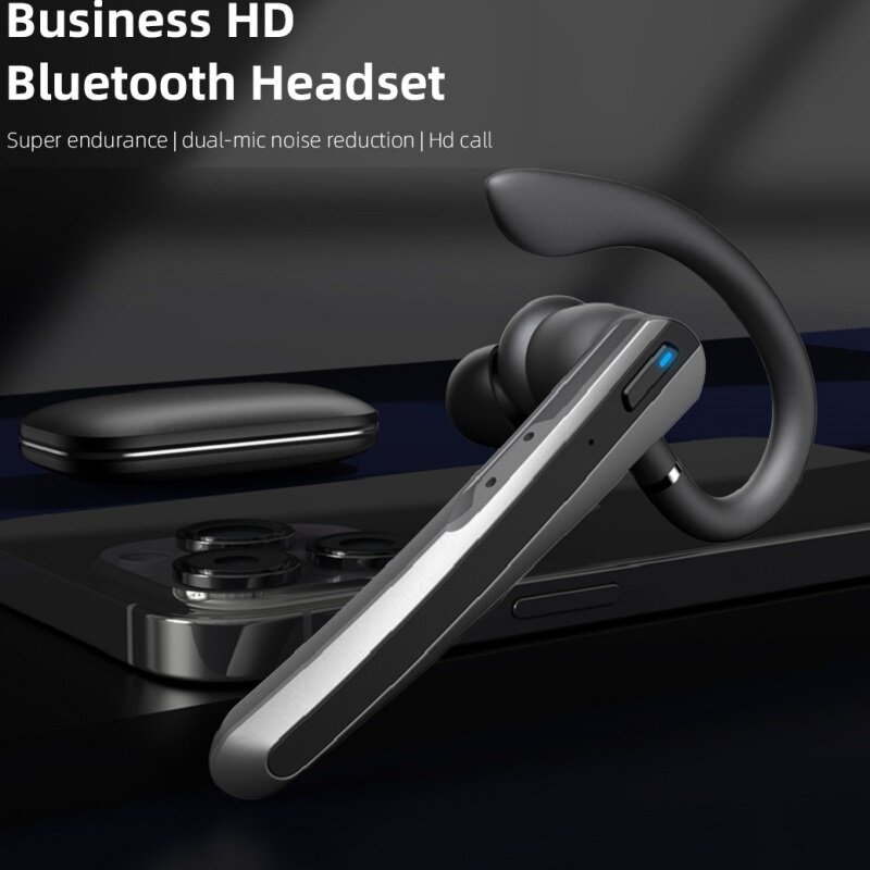 Headset Bluetooth V5.3, headphone nirkabel, earphone bebas genggam, Earpiece 54jam dengan ENC mikrofon penghilang kebisingan untuk bisnis mengemudi