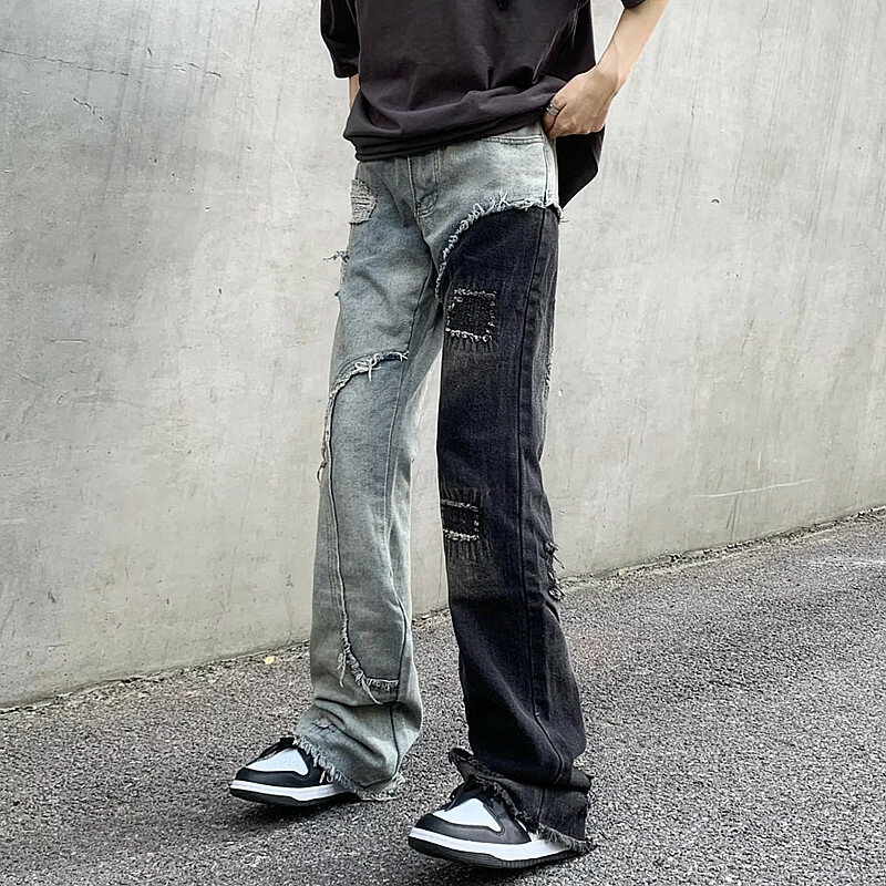 2023 Ropa Grunge Y2K Streetwear Baggy Ripped Stacked Jeans Pants Men Clothing Patchwork Straight Denim Trousers Pantalon Homme