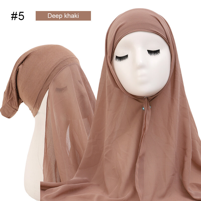 Мусульманское нижнее белье, Женский шифоновый хиджаб с шапочкой, шляпа, мгновенный шифоновый хиджаб, шаль, головной шарф, под шарф, шапки, накидка на голову