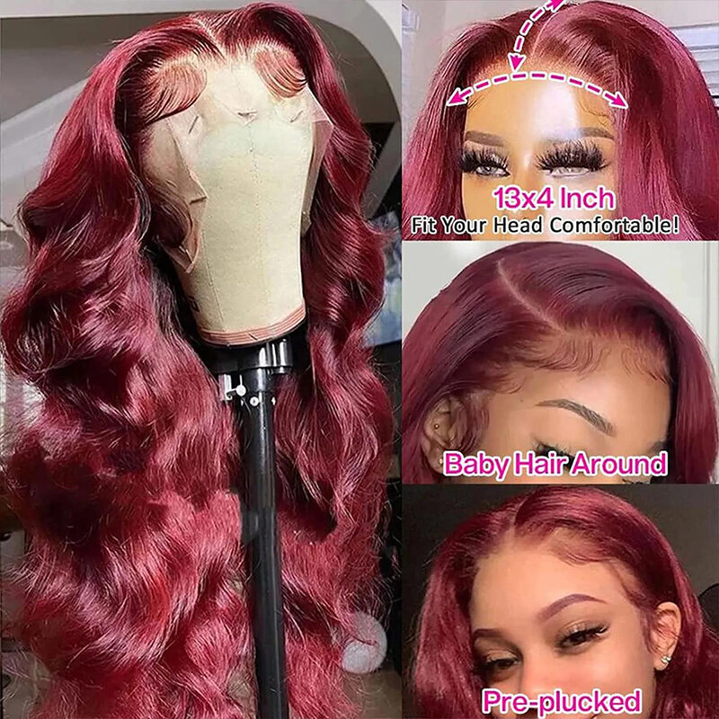 99j Burgundy Lace Front Human Hair Wig 13x4 Pre Plucked Transparent Lace Colored Body Wave 13x6 Hd Lace Frontal Wigs For Women
