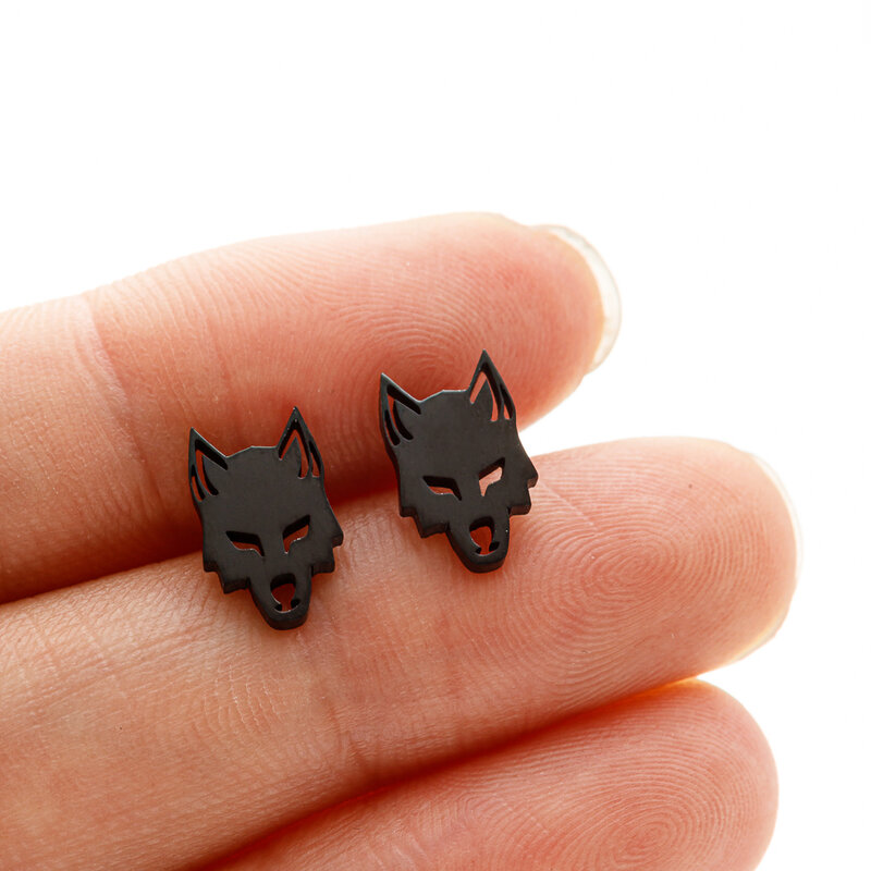 Shuangshuo 10 pz/lotto orecchini in acciaio inossidabile Punk Fashion Teen Wolf Stud orecchini testa di lupo Lone Wolf Art Wolf Jewelry Gift