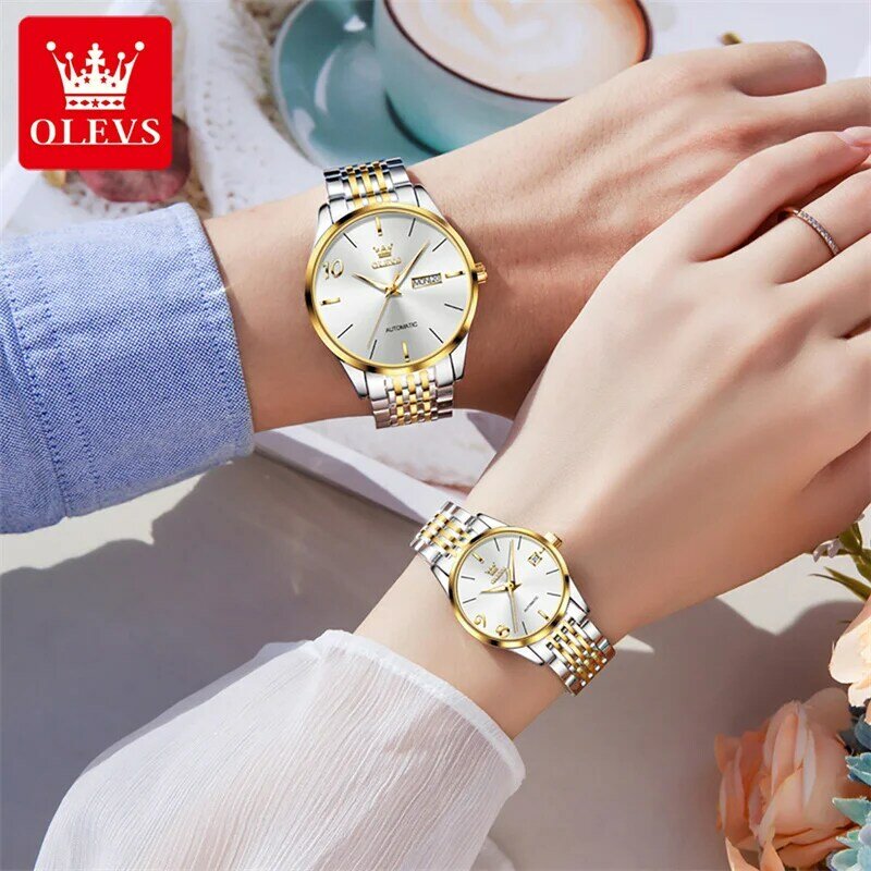 OLEVS zegarki dla par dla kobiet i mężczyzn automatyczne zegarek mechaniczny biznesowy zegarek męski mody dla kobiet zegarki ekskluzywny zegarek