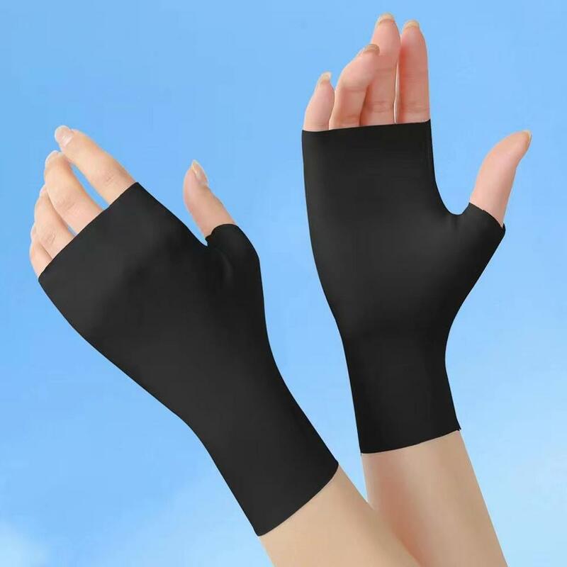 ถุงมือป้องกันรังสียูวีครึ่งนิ้วสำหรับผู้หญิง, ถุงมือขับรถเนื้อผ้าไหมน้ำแข็งถุงมือครึ่งนิ้วกันแดดระบายอากาศได้ดีสำหรับฤดูร้อน
