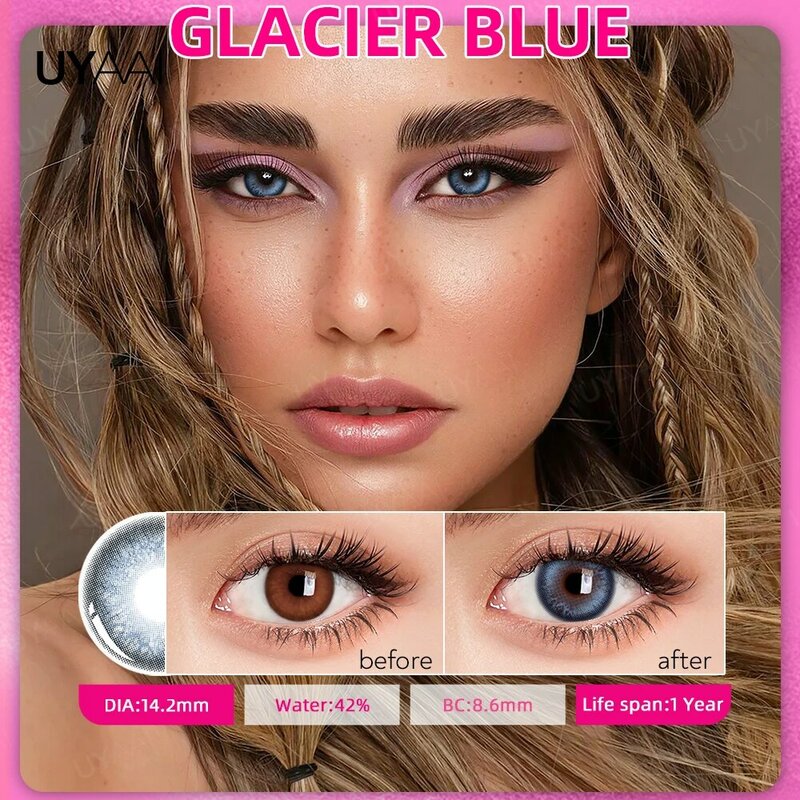 UYAAI 1 Pair Glacier Series Blue Eyes Jubby Series Green Eyes Fashion Makeup Beauty Soft Health Yearly Lenses Cat Eyes Gloss