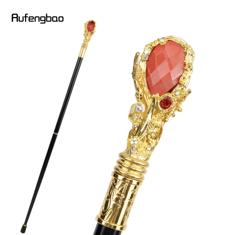 Bastón para caminar de color rojo y dorado con diamantes, palo decorativo de 95cm, elegante, para Cosplay