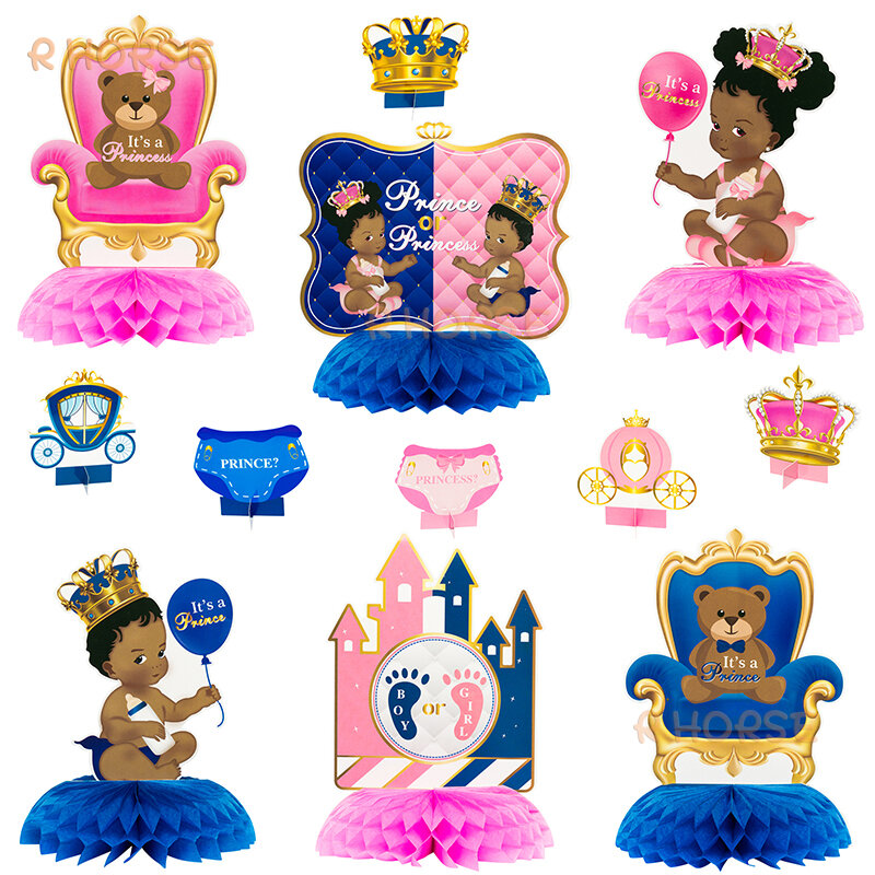 12Pcs Prince or Princess Gender Reveal Honeycomb Balls Royal Pink or Blue Table Topper Royal Gender Reveal Party Decor