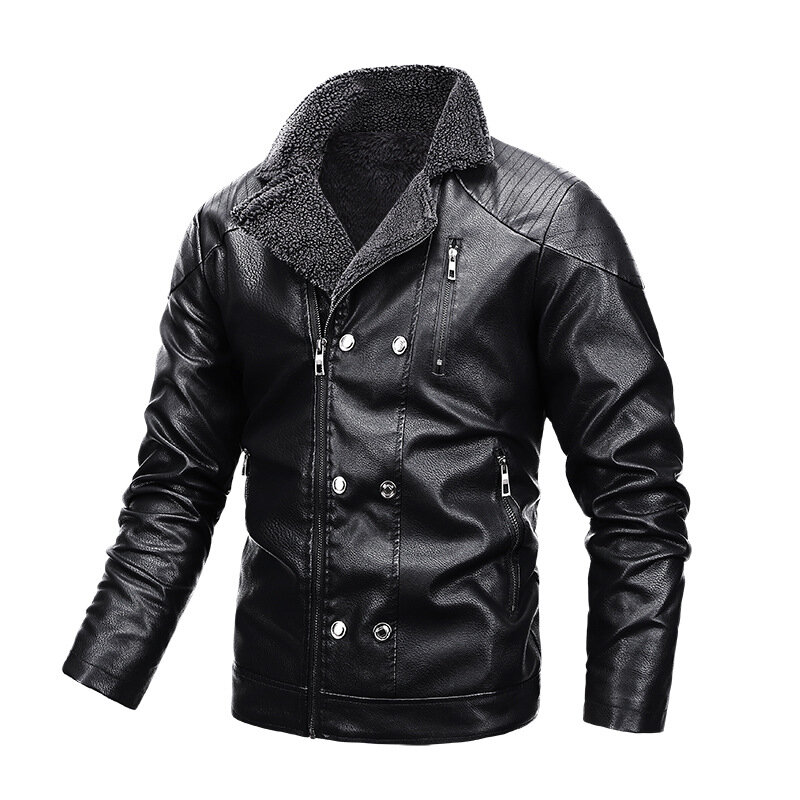 Veste coupe-vent en cuir Pu pour hommes, manteau de moto à la mode pour hommes, doublure en peluche, vêtements d'extérieur, hiver