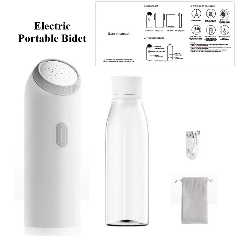 PULVERIZADOR eléctrico portátil para bidé, limpiador de manos de 350ml de viaje con botella de agua, pulverizador de inodoro recargable para mujer y bebé