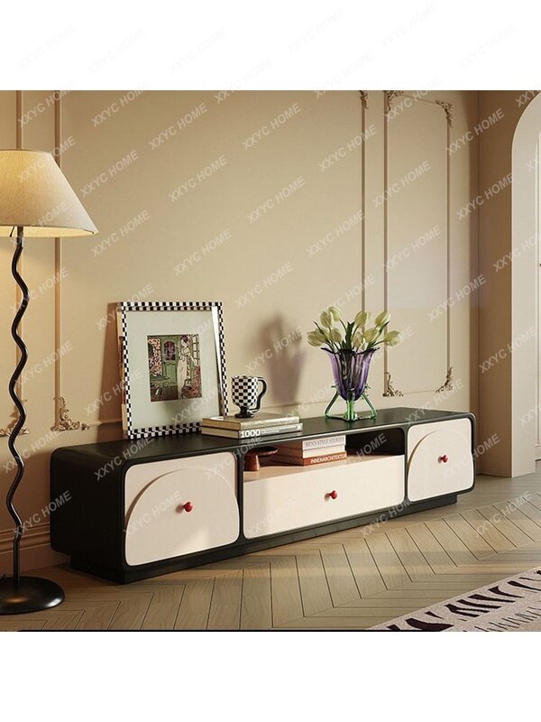 Francuski kremowy styl oświetlenie do salonu luksusowy czarno-biały stojak na TV