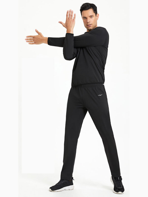 2pcs Sauna Sweat Suits Waist Trainer for Men Compression Shirt/Pants Workout Gym Clothes Sweat Enhancer Long Sleeve Tops+Bottom