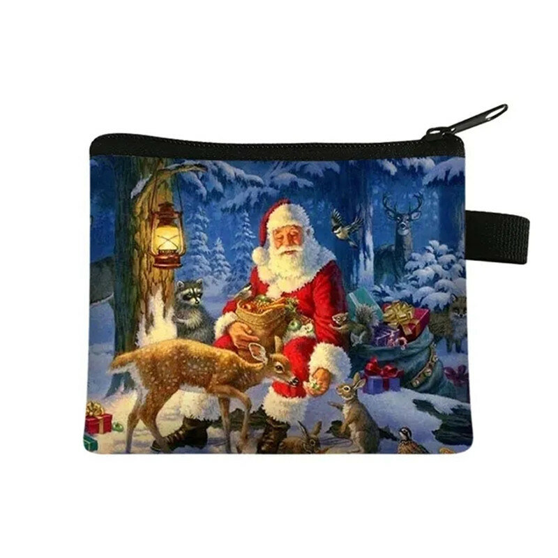 Porte-monnaie imprimé wapiti de Noël pour filles, sac à carreaux rouge de dessin animé, portefeuille mignon, sac de rangement pour huiles essentielles, cadeau de Noël, nouveau