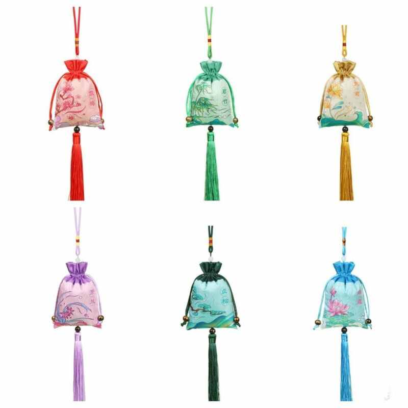 Hanging Women Sachet Fashion Flower Printing Small Pouch Chinese Style Sachet Pendant Tassel Jewelry Packaging Children
