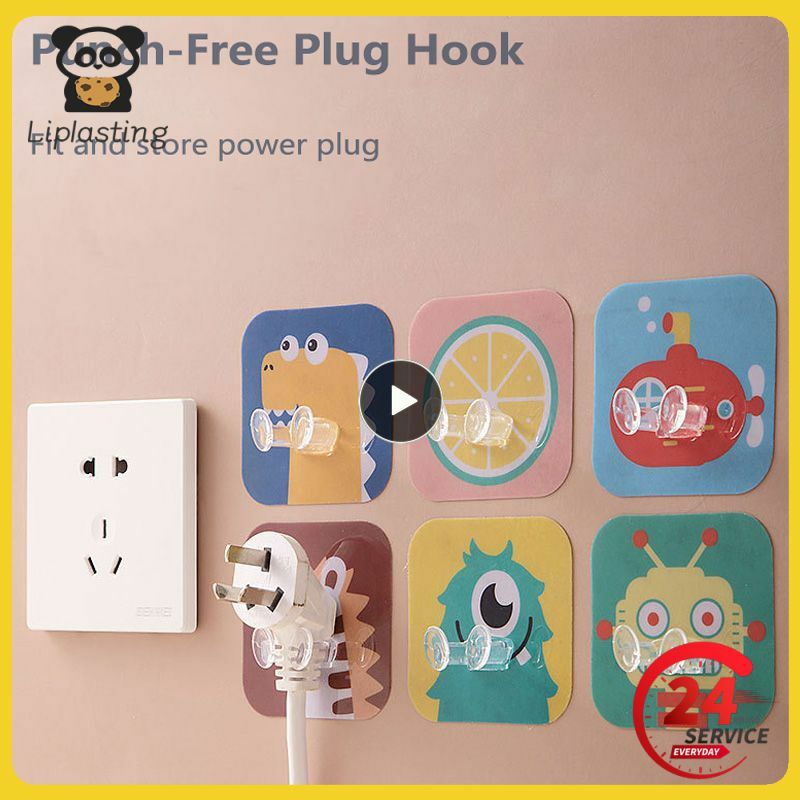 Cartoon Power Cord Storage Rack Chef Plug Hook Strong Adhesive Hook Creative Plug Finishing Bracket Home Organizer Accessories