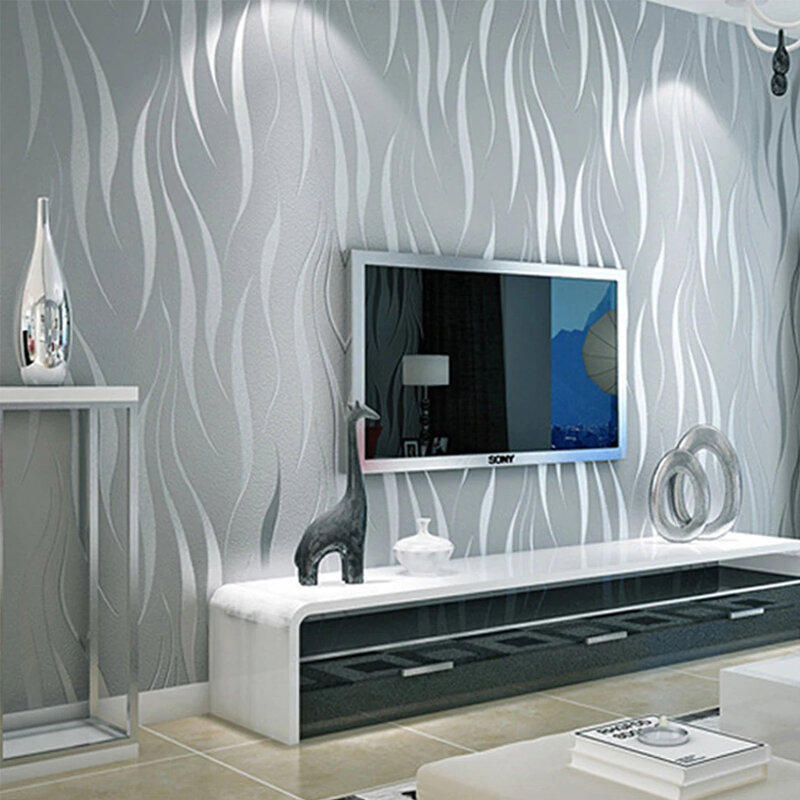 현대 럭셔리 기하학 벽지 3D 엠보싱 실버 회색 부직포 벽지, 거실 침실 TV 배경 로프트 벽 장식