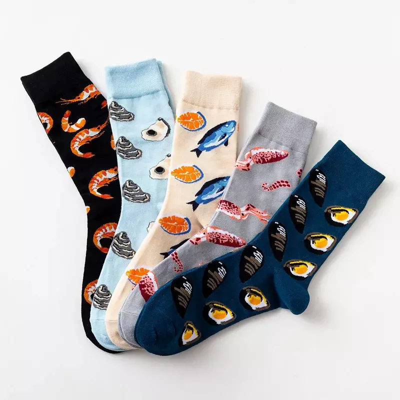 Fashionable Colorful Men's Socks Couple Trendy Socks Seafood Series Cotton Socks