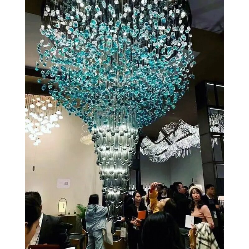 Custom Hotel Glass Decorative Stones Ceiling Led Light Chandelier For Large Sand Table Sales Department Pendant Lamp