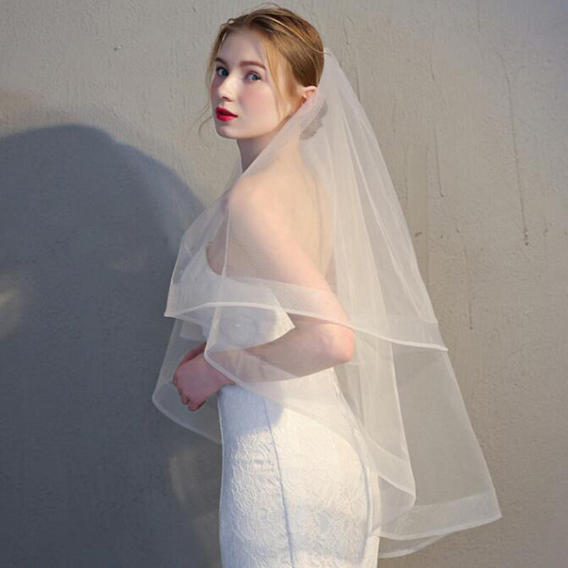 In vendita ultimi veli da sposa avorio 2022 One Layer 120cm Short Bride White Accessory all'ingrosso