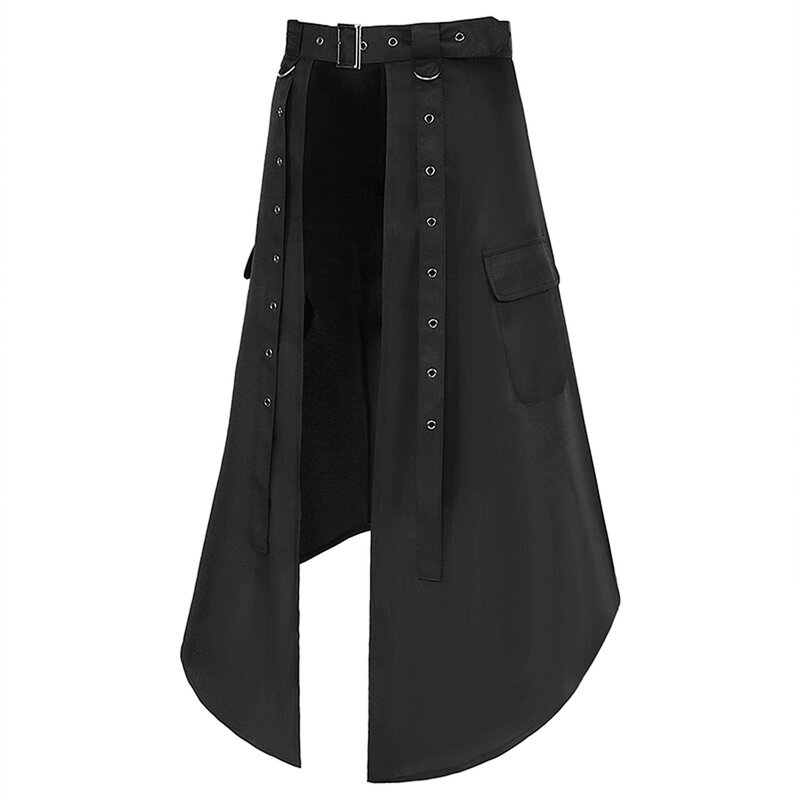 Men's Half Bodies Skirts Medieval Retro Cosplay Punk Maxi Skirts Gothic Sexy Chain Matching Fashion Skirts Male Pleated Skirts