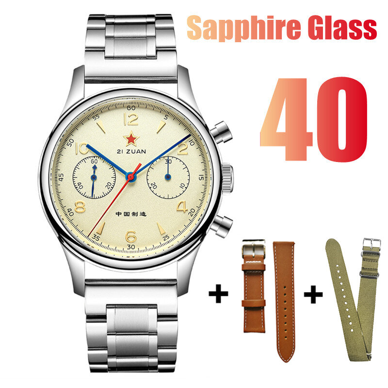 SEAKOSS-Men's aço inoxidável relógio cronógrafo mecânico, Gaivota ST1901 Movimento, Air Force Aviation, Sapphire Goose, 1963