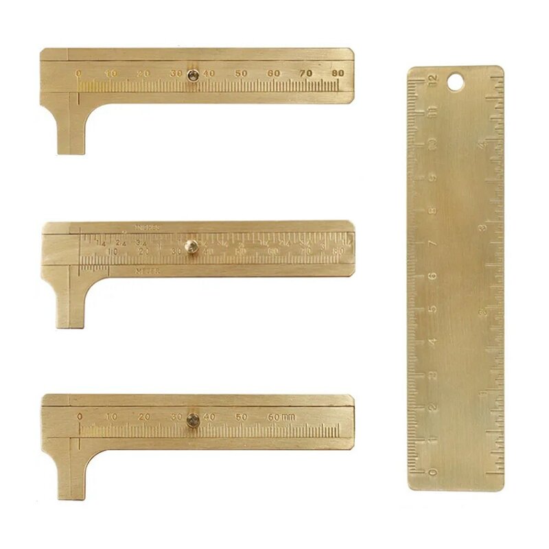 Calibrador de latón Vernier de cobre portátil, regla de medición de escala única/Dual, 60/80/100mm, herramienta Manual para pruebas de carpintería, 1 unidad