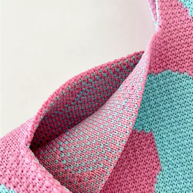 YLB2 New Stripes Knit Handbags Women Handmade Knot Wrist Casual Small Tote Girls borse per la spesa riutilizzabili