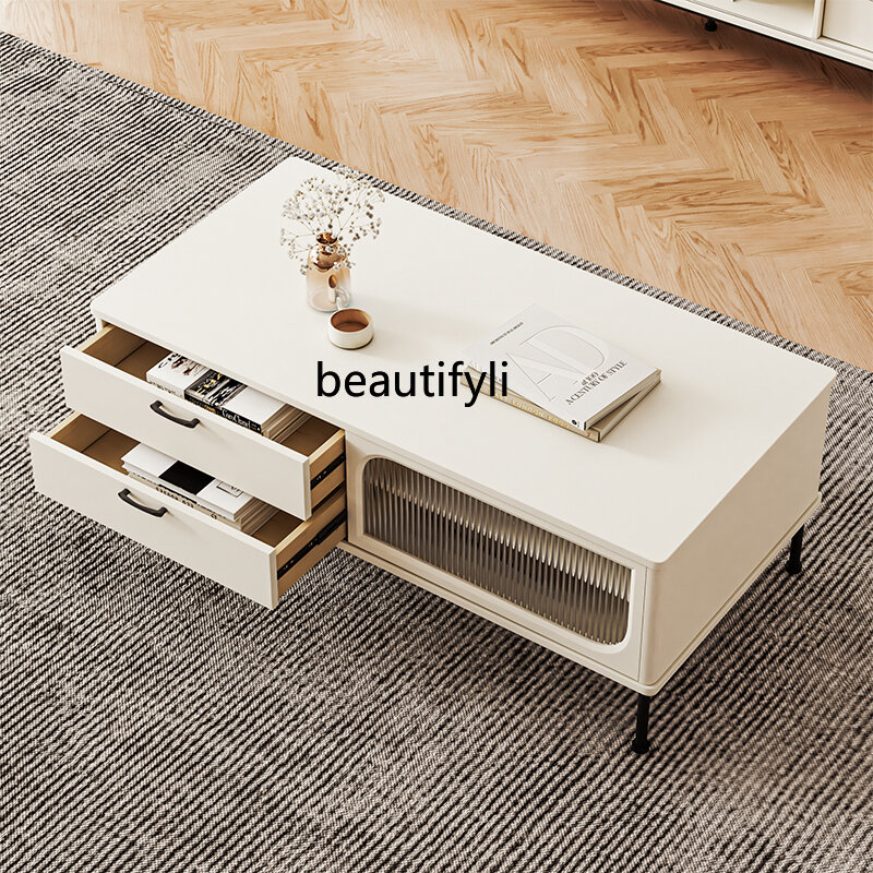 yj Italian Minimalist Coffee Table High Leg Personality Creative Living Room Household Minimalist Modern Multi-Functional