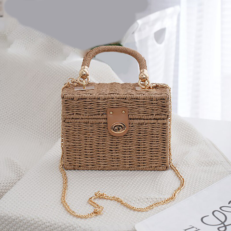 Small Fragrance Crossbody Hand-carry Dual-purpose Casual Woven Bag Japanese And Korean Small Square Box Straw Beach Bag