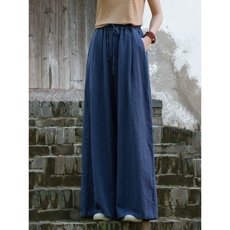 Women Spring Autumn Pants Ramie Thick Warm Trousers Loose Original Design Baggy Pants for Women Chinese Zen Style