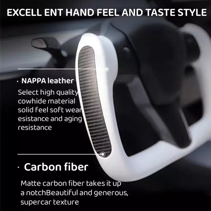 Yoke Handle Steering Wheel For Tesla Model 3/Y 350mm With Heating Optional Personalized Side Carbon NAPP Leather Car Accessories