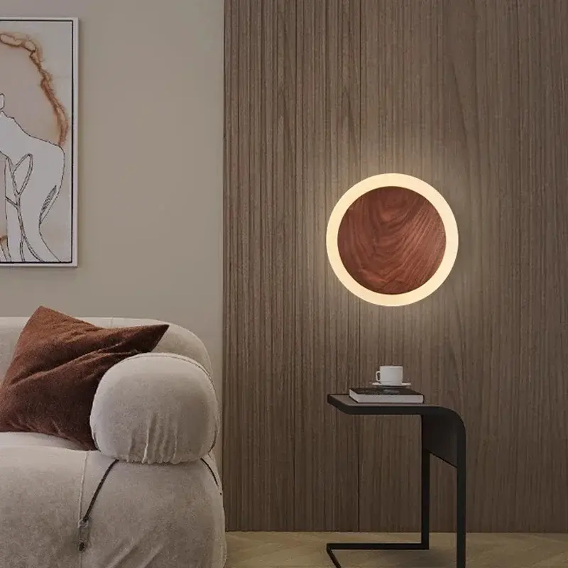 Nordic Walnut LED Wall Light, Aplique interior moderno, Luminária, Luminária para quarto, Sala de estar, Hotel, Corredor, Escada, Decoração de casa