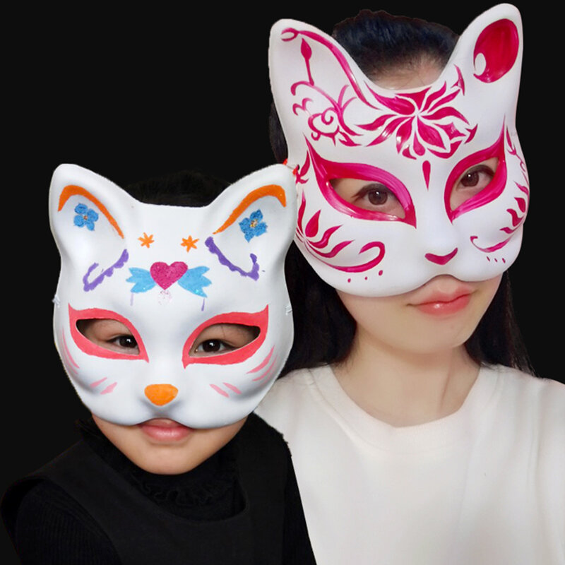 10 pz pittura fai da te Cosplay maschere non verniciate fai da te bianco veneziano verniciabile gatto viso bianco maschere di carta carta verniciabile